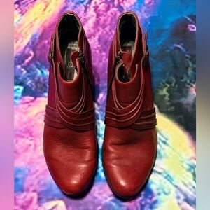 Elegant Red Leather Ankle Boots